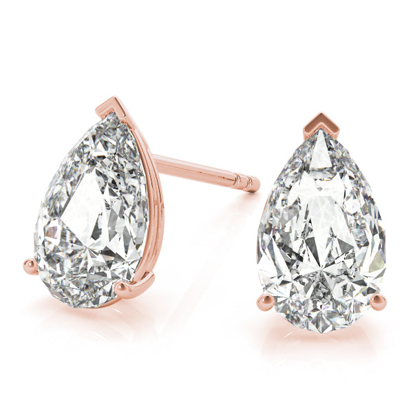 Pear 14k Yellow Gold Moissanite Solitaire Empire Stud Earrings