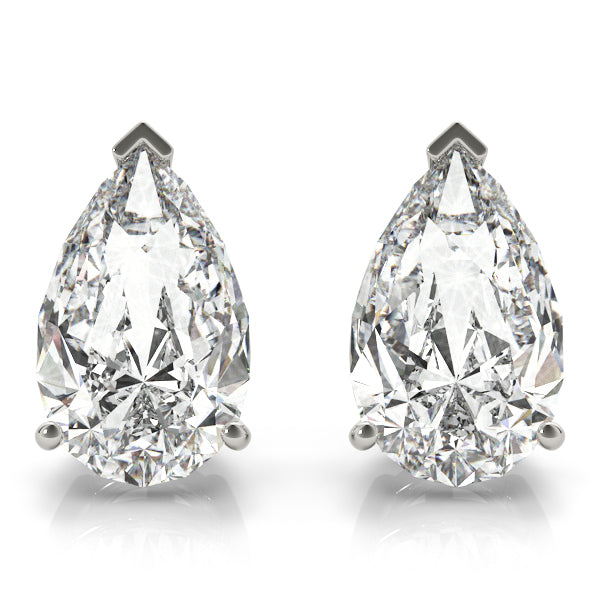 Pear 14k Yellow Gold Moissanite Solitaire Empire Stud Earrings