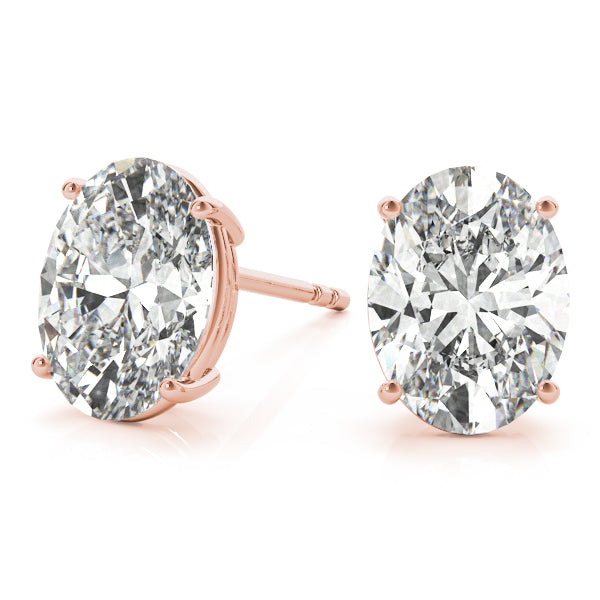 Oval 14k Yellow Gold Moissanite Solitaire 4-Prong Stud Earrings