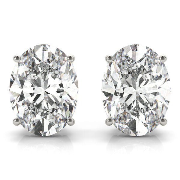 Oval 14k Yellow Gold Moissanite Solitaire 4-Prong Stud Earrings