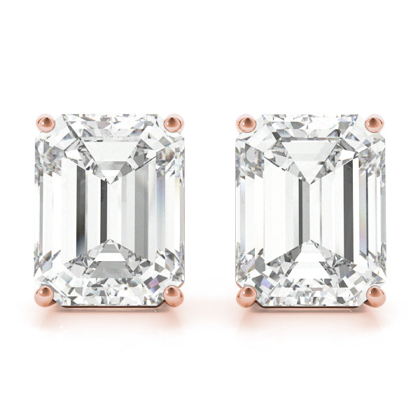 4-Prong Emerald Cut 14k Yellow Gold Moissanite Solitaire Stud Earrings