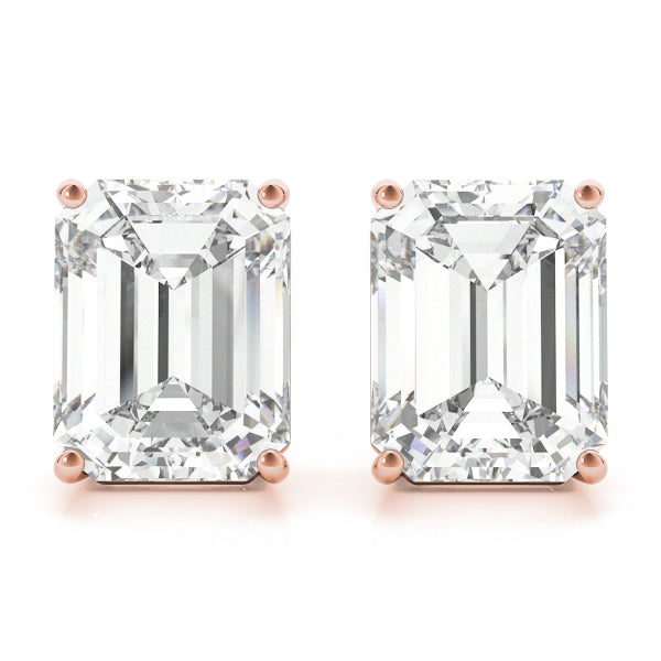 2.50 ct wt 4-Prong Emerald Cut 14k Rose Gold Moissanite Solitaire Stud Earrings