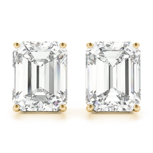 2.00 ct wt 4-Prong Emerald Cut 14k Yellow Gold Moissanite Solitaire Stud Earrings