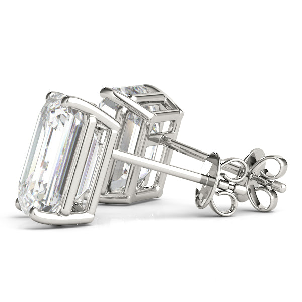 4-Prong Emerald Cut Platinum Basket  Solitaire Stud Earrings