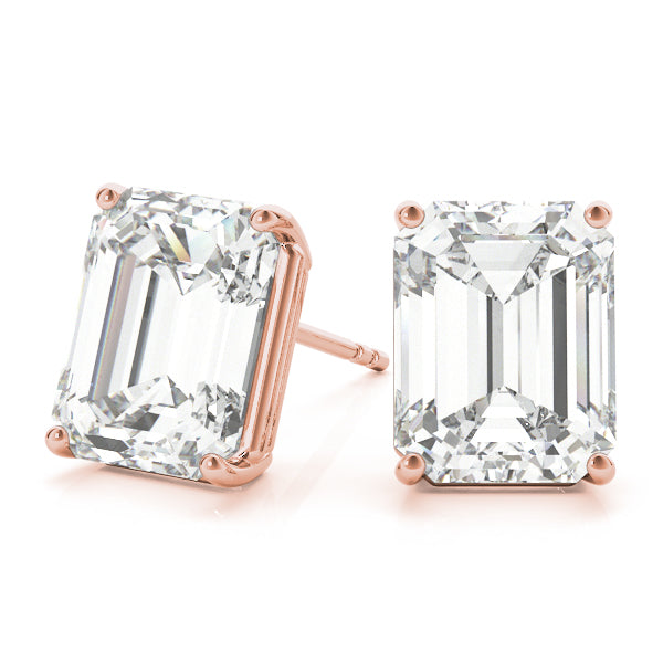 1.50 ct wt 4-Prong Emerald Cut 14k Rose Gold Moissanite Solitaire Stud Earrings