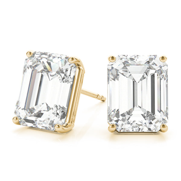 1.00 ct wt 4-Prong Emerald Cut 14k Yellow Gold Moissanite Solitaire Stud Earrings