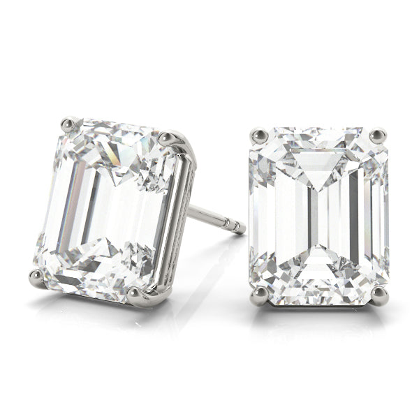 4-Prong Emerald Cut 14k Rose Gold Moissanite Solitaire Stud Earrings