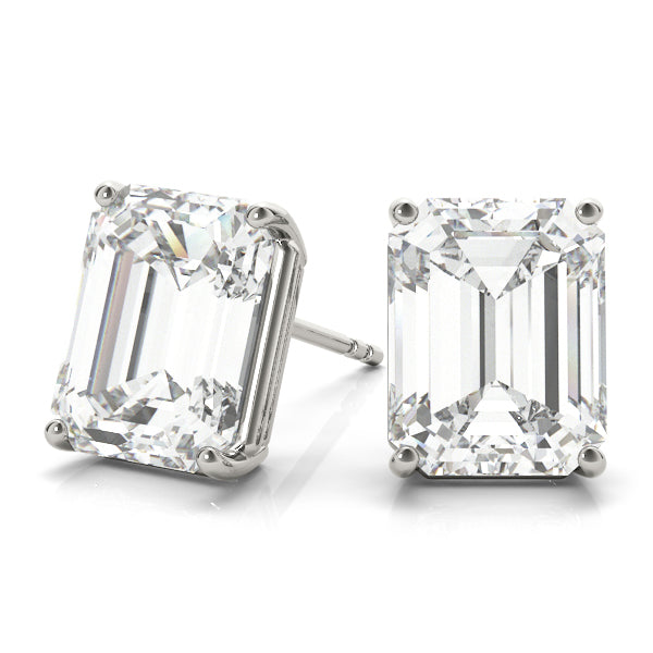 3.00 ct wt 4-Prong Emerald Cut 14k White Gold Moissanite Solitaire Stud Earrings