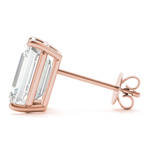 0.75 ct wt 4-Prong Emerald Cut 14k Rose Gold Moissanite Solitaire Stud Earrings
