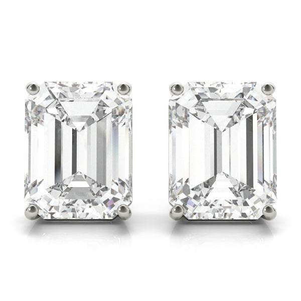4-Prong Emerald Cut 14k Yellow Gold Moissanite Solitaire Stud Earrings