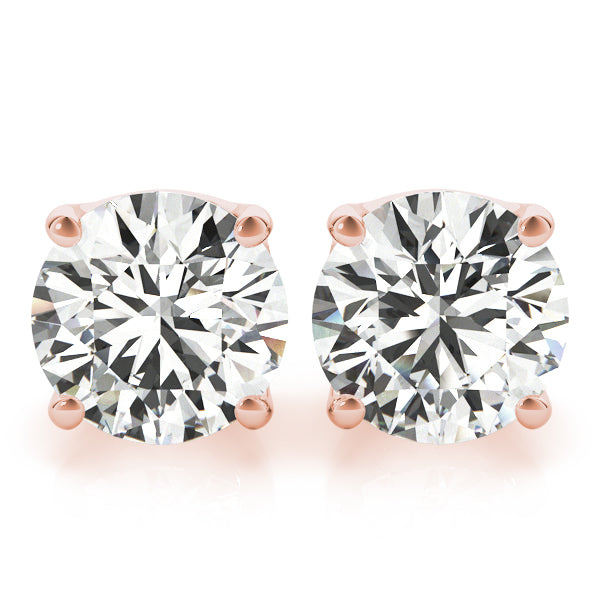 4-Prong Round 14k Yellow Gold Crowned Moissanite Solitaire Stud Earrings