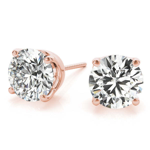 4-Prong Round 14k Yellow Gold Crowned Moissanite Solitaire Stud Earrings