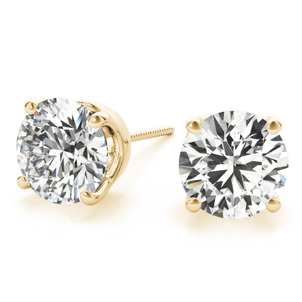 4-Prong Round 14k Yellow Gold Crowned Moissanite Solitaire Stud Earrings