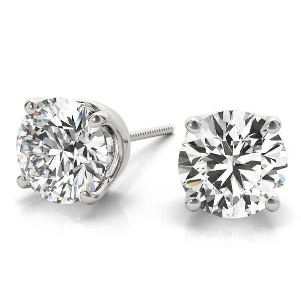 4-Prong Round Platinum Crowned Moissanite Solitaire Stud Earrings