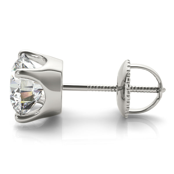 4-Prong Round 14k White Gold Crowned Moissanite Solitaire Stud Earrings